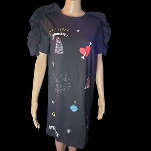 Black Zara Trafaluc Ruffle Shoulder Skeleton Halloween size M